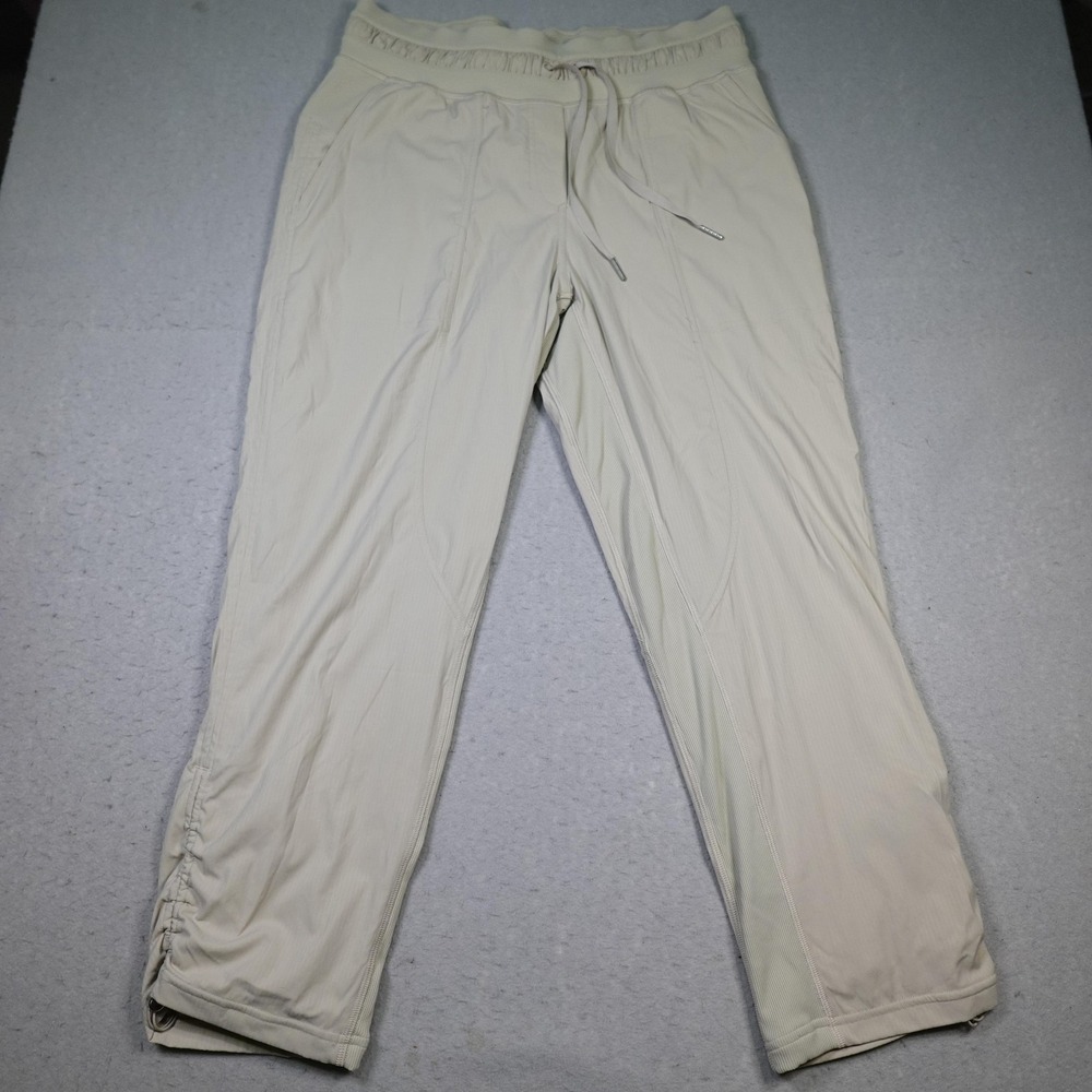 Lululemon Track Pants Women 8 Beige Elastic Waist Drawstring Ruched Hem Active
